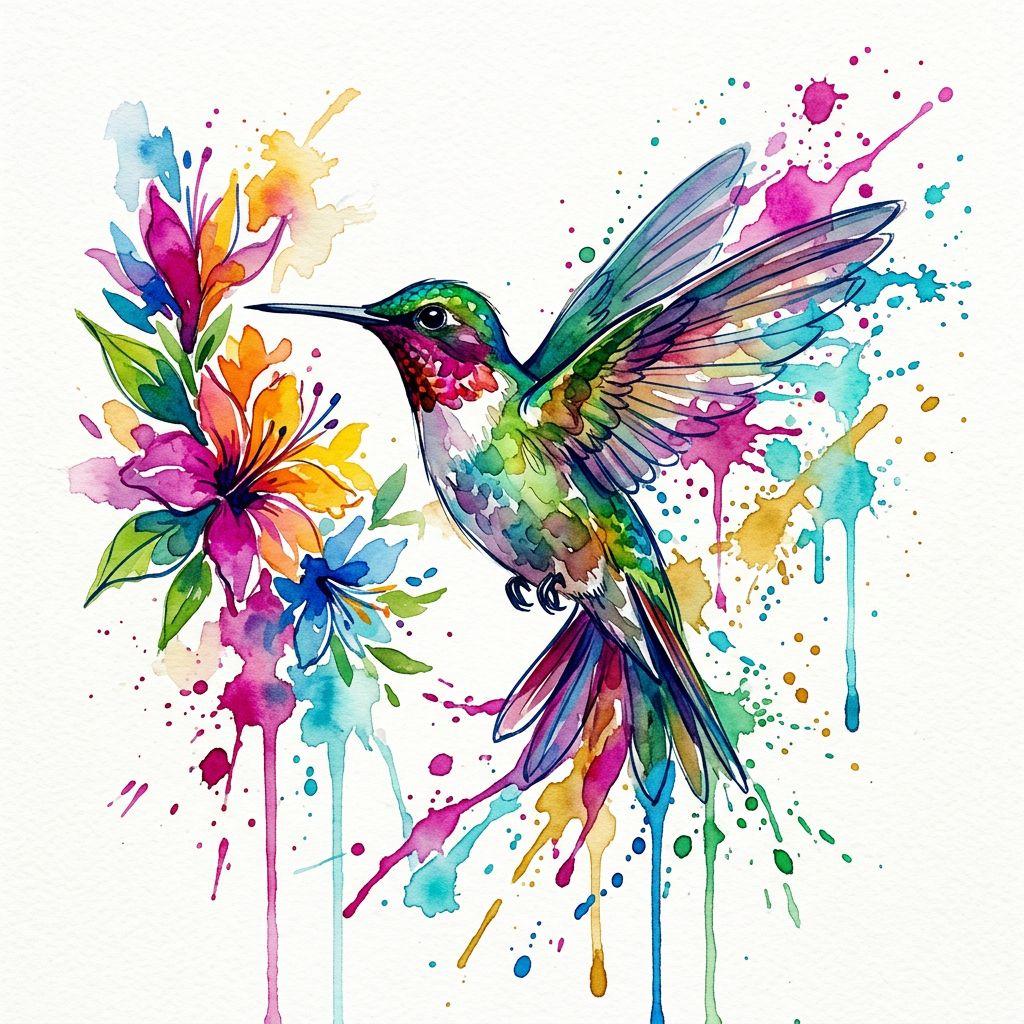 hummingbird tattoo watercolor hummingbird, design on white background