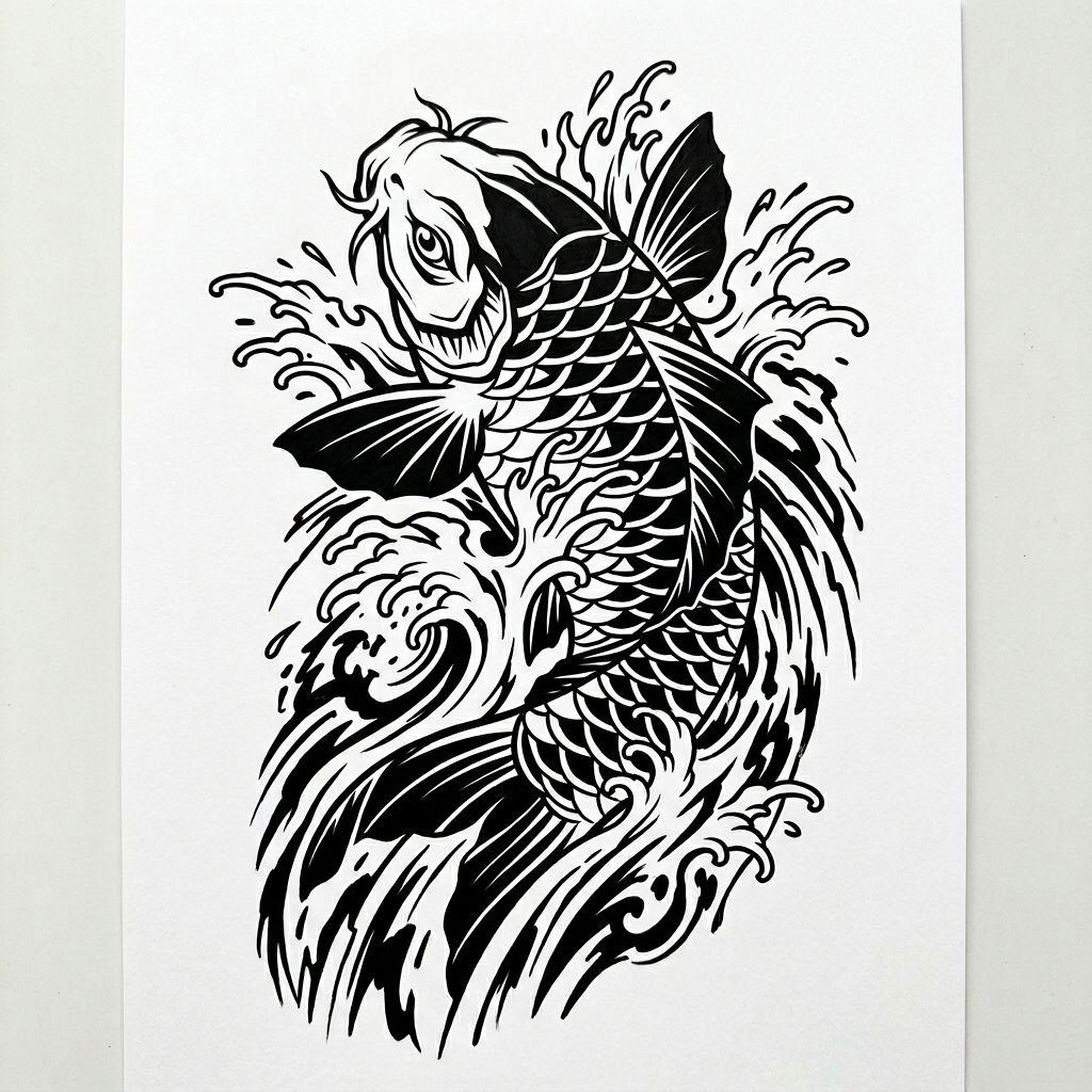 japanese-tattoo koi blackwork