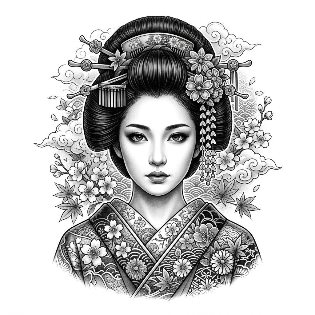 japanese-tattoo realistic geisha portrait