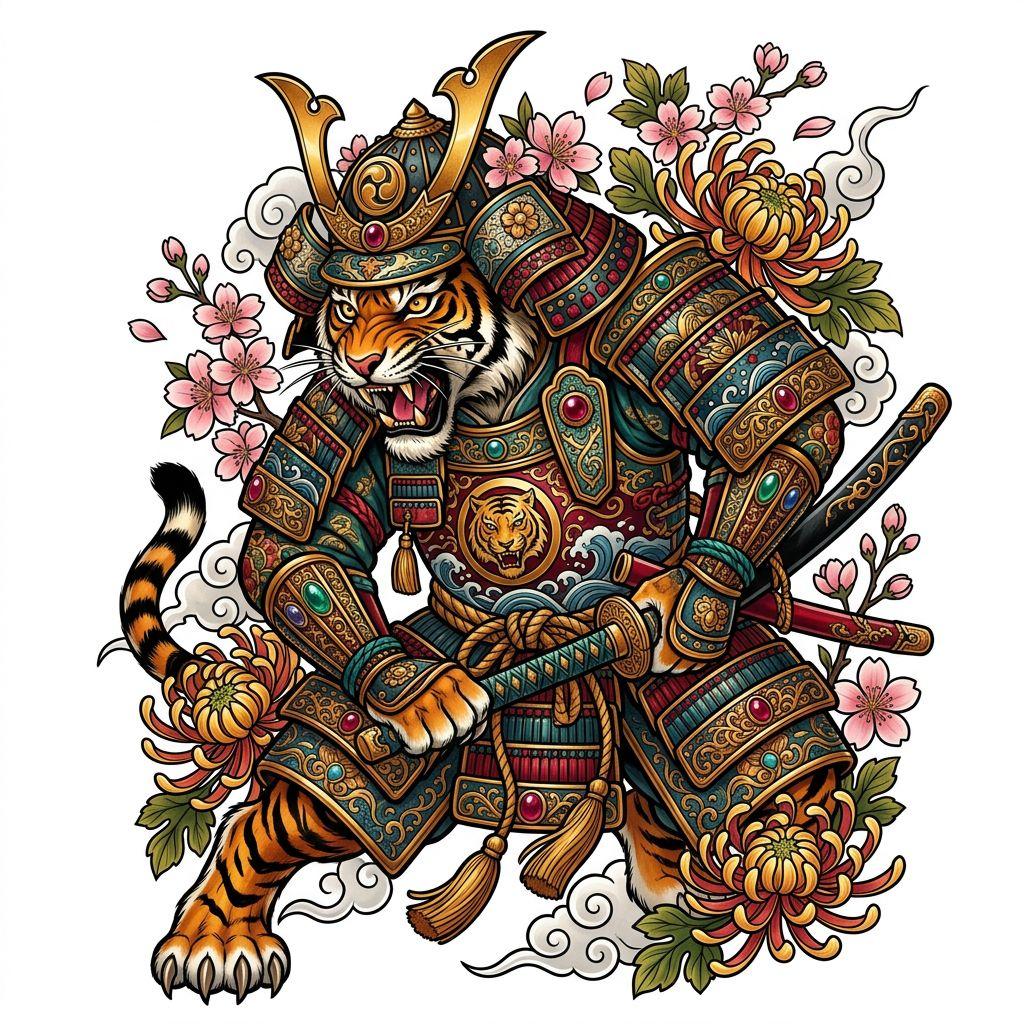 japanese-tattoo neo-traditional tiger samurai