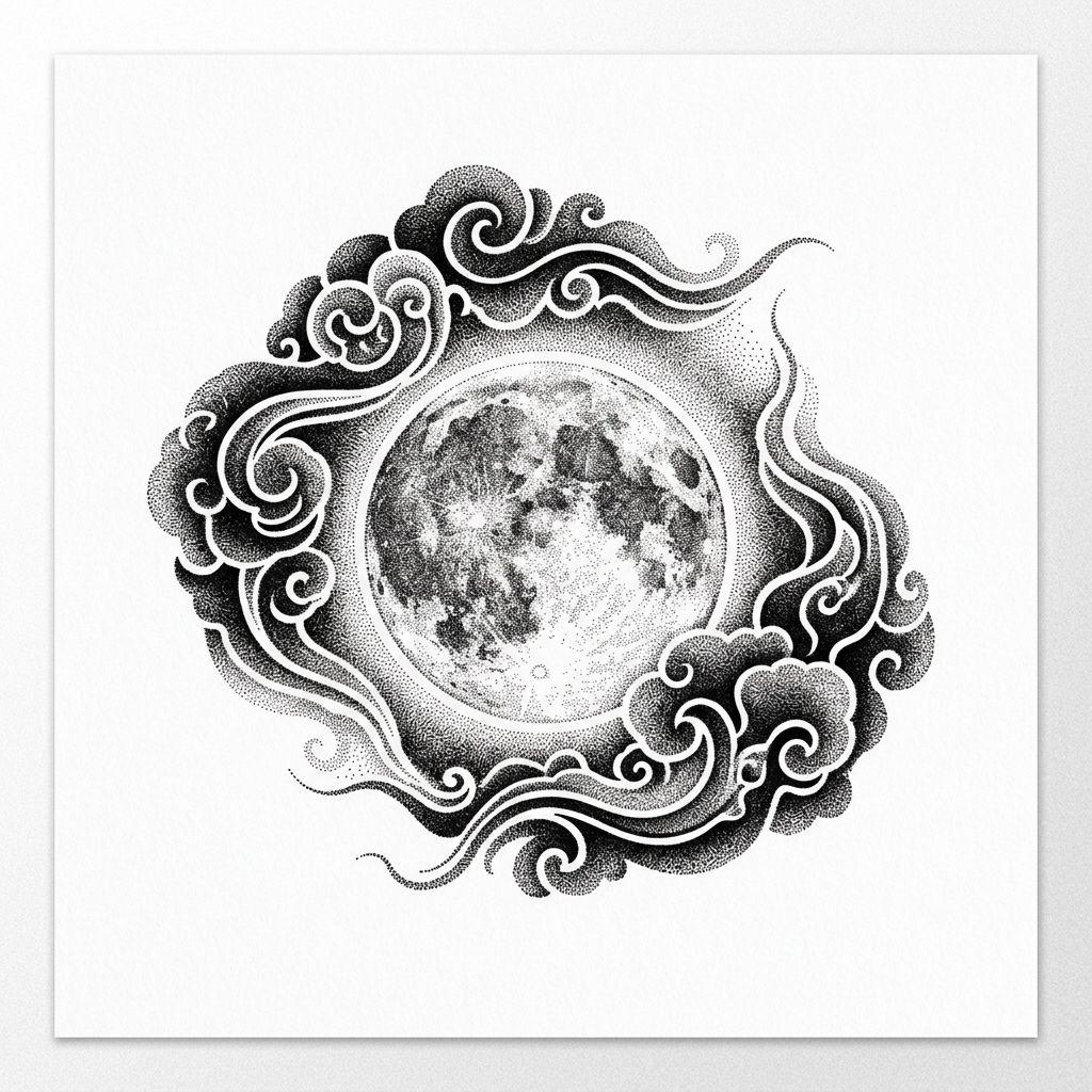 japanese-tattoo dotwork moon