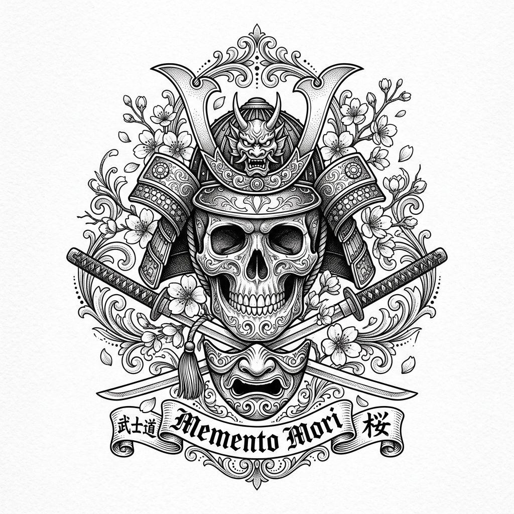 japanese-tattoo ornamental samurai skull