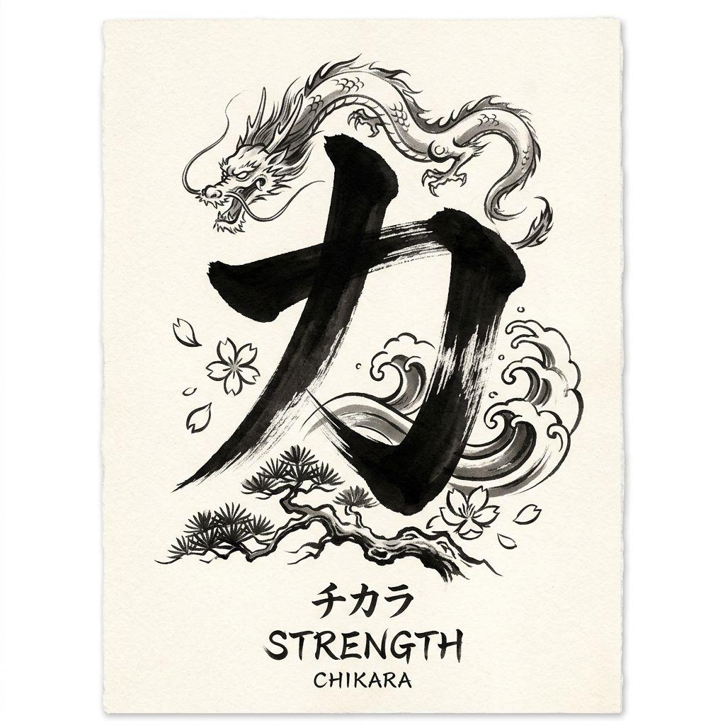 japanese-tattoo kanji "strength" calligraphy