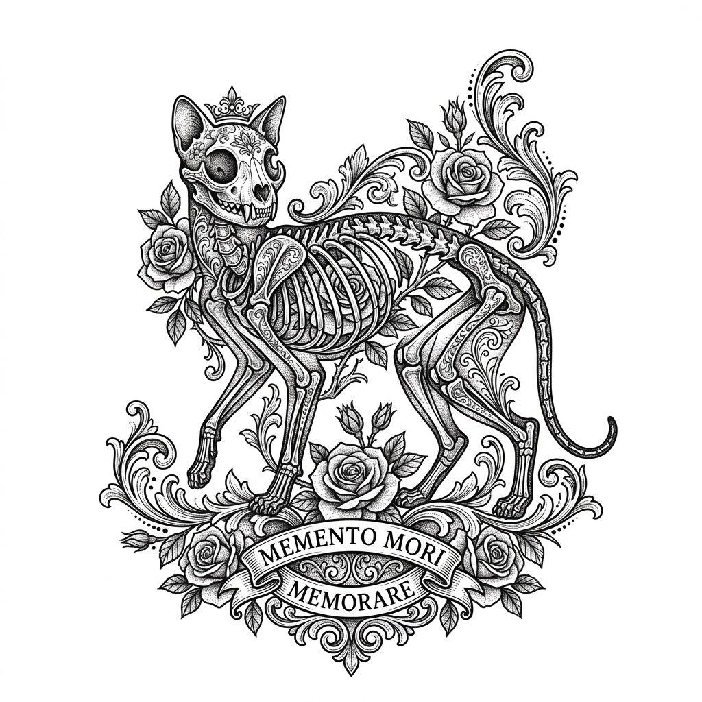 cat-tattoo ornamental cat skeleton