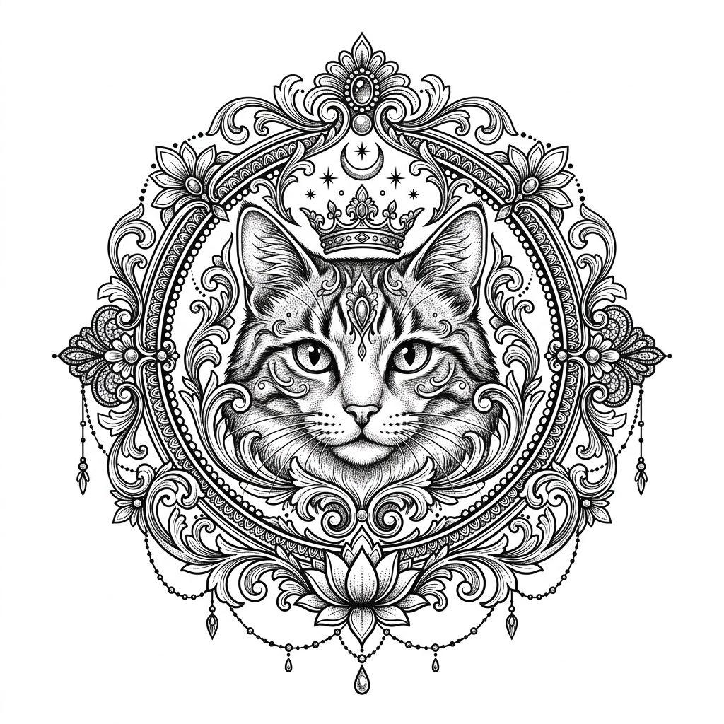 cat-tattoo cat in a mandala