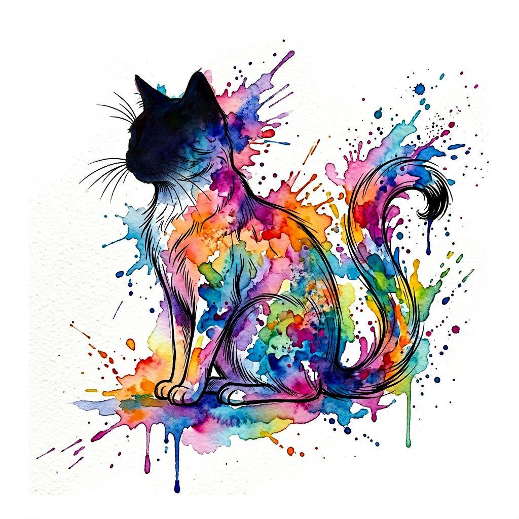 cat-tattoo watercolor splash cat