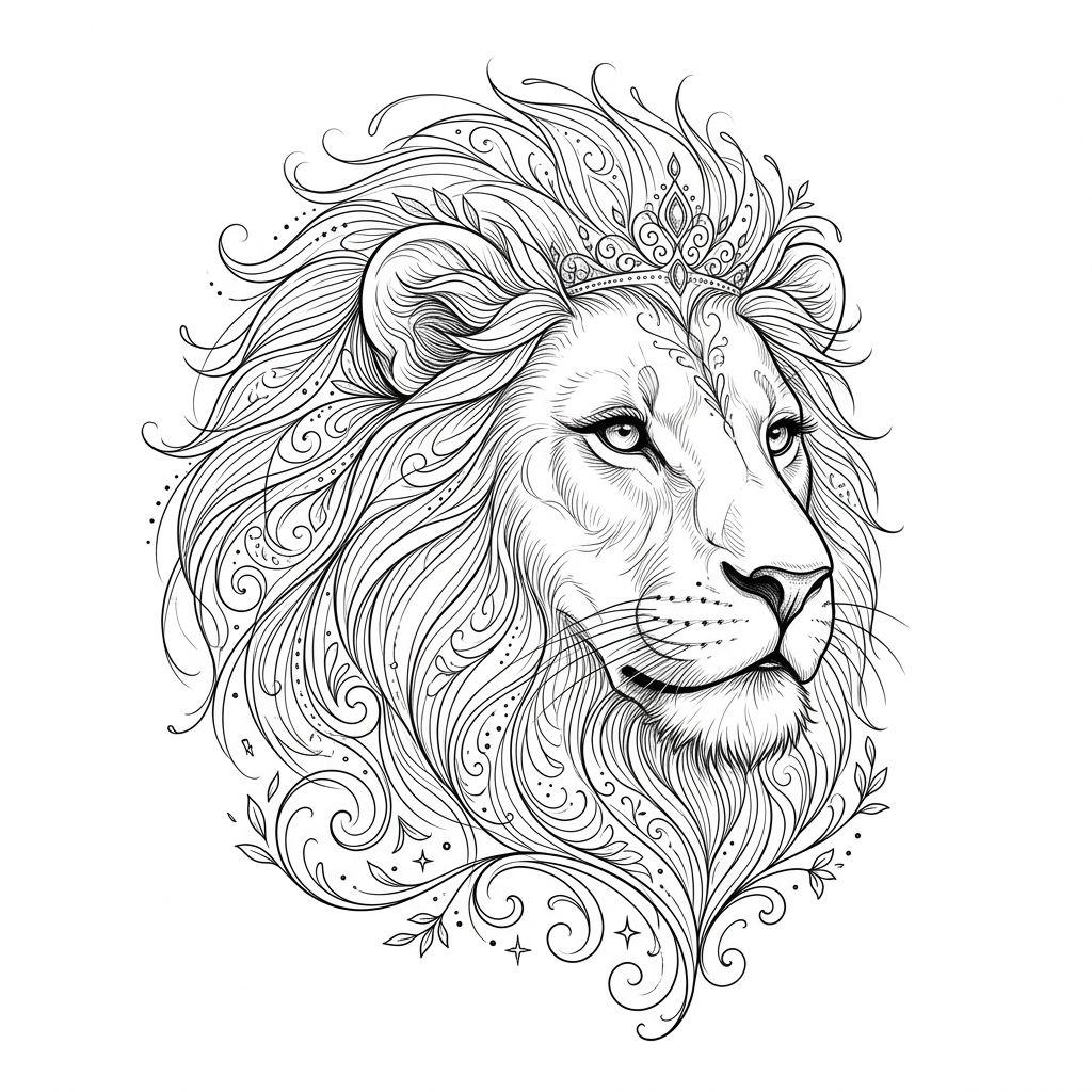 lion-tattoo fine line lion with mane