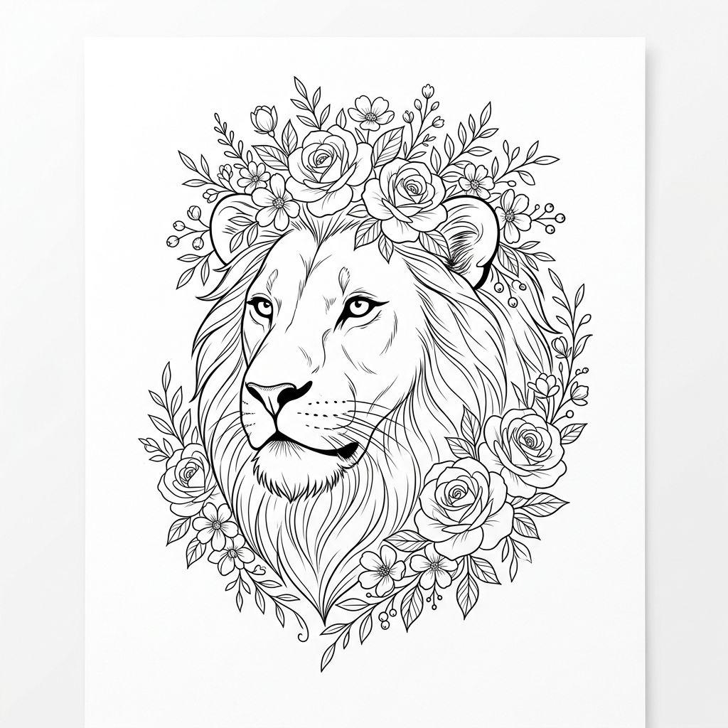 lion-tattoo crowned floral lion