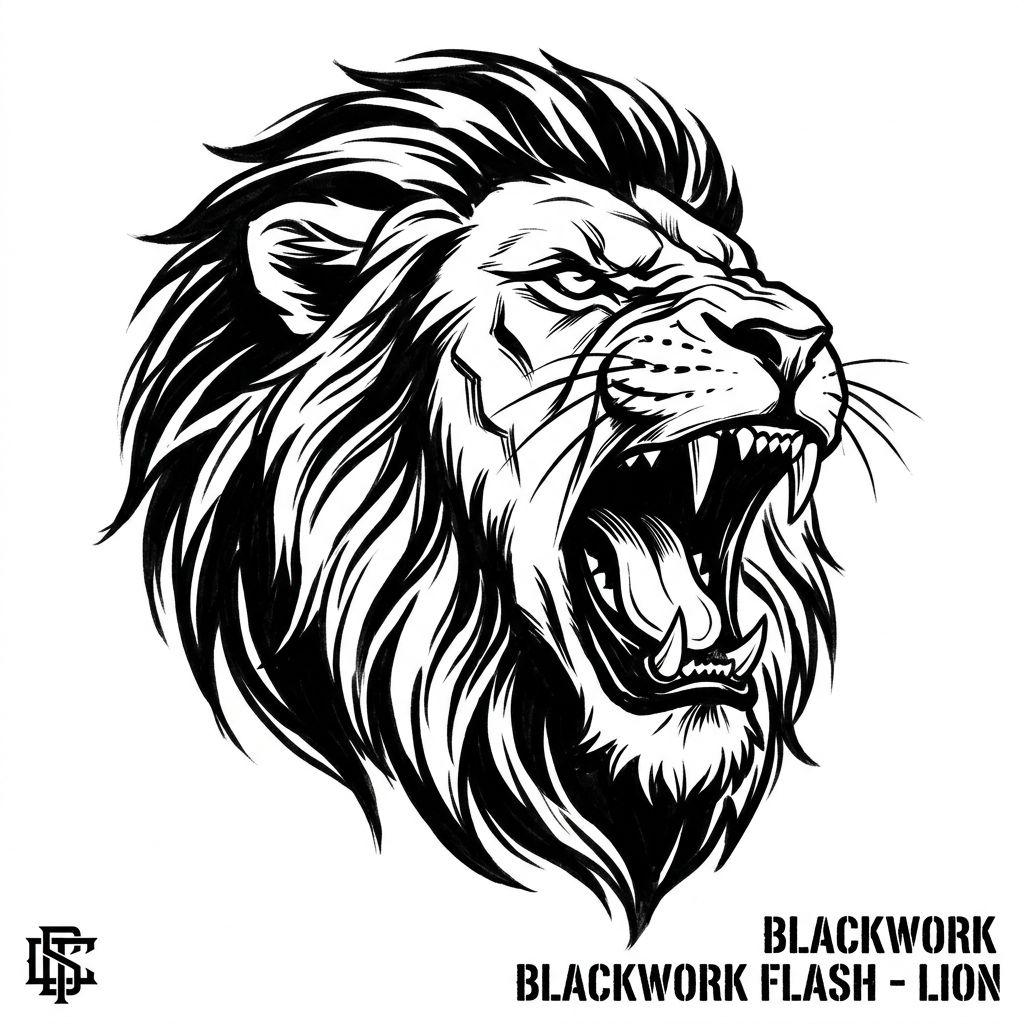 lion-tattoo roaring blackwork lion