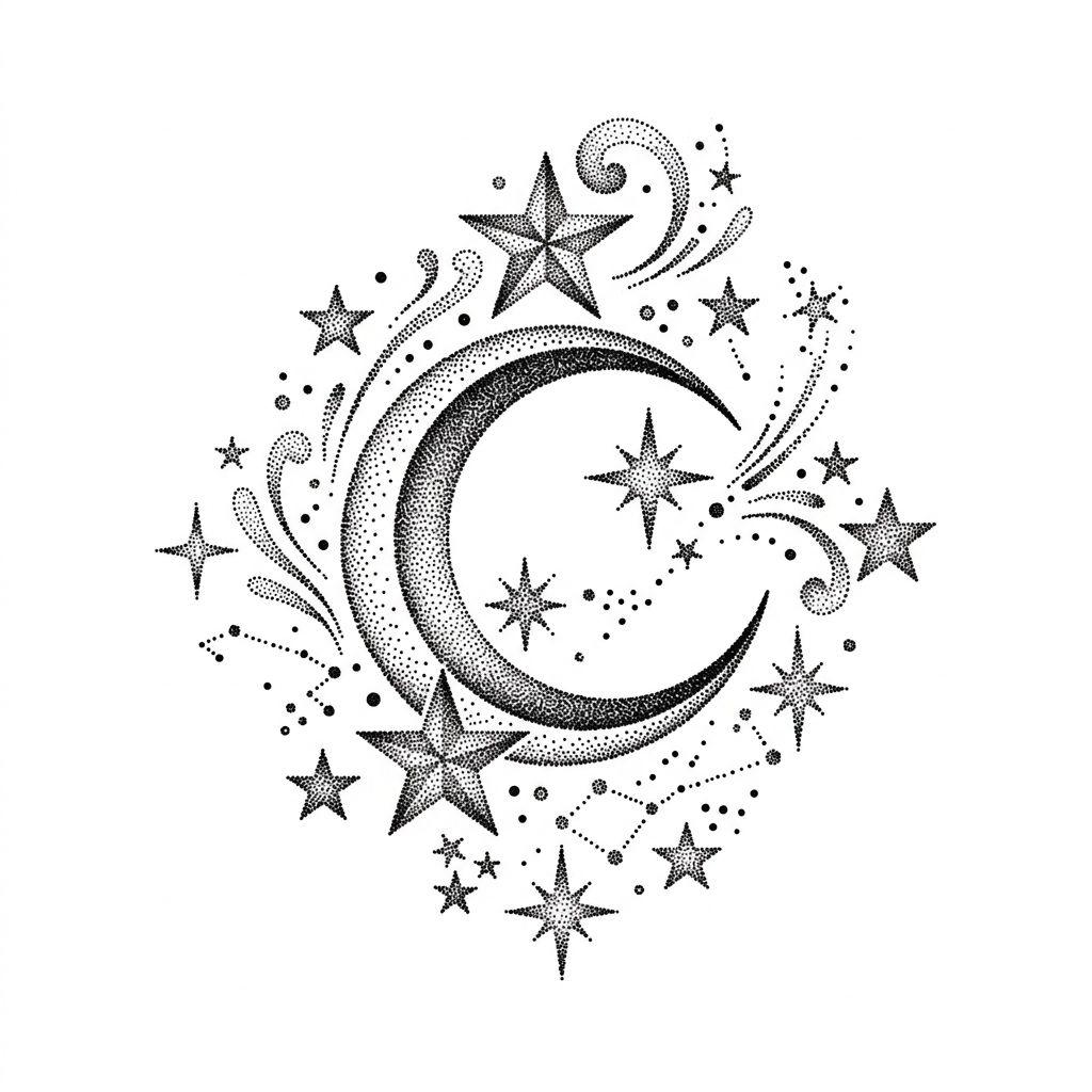 hand-tattoo dotwork moon hand
