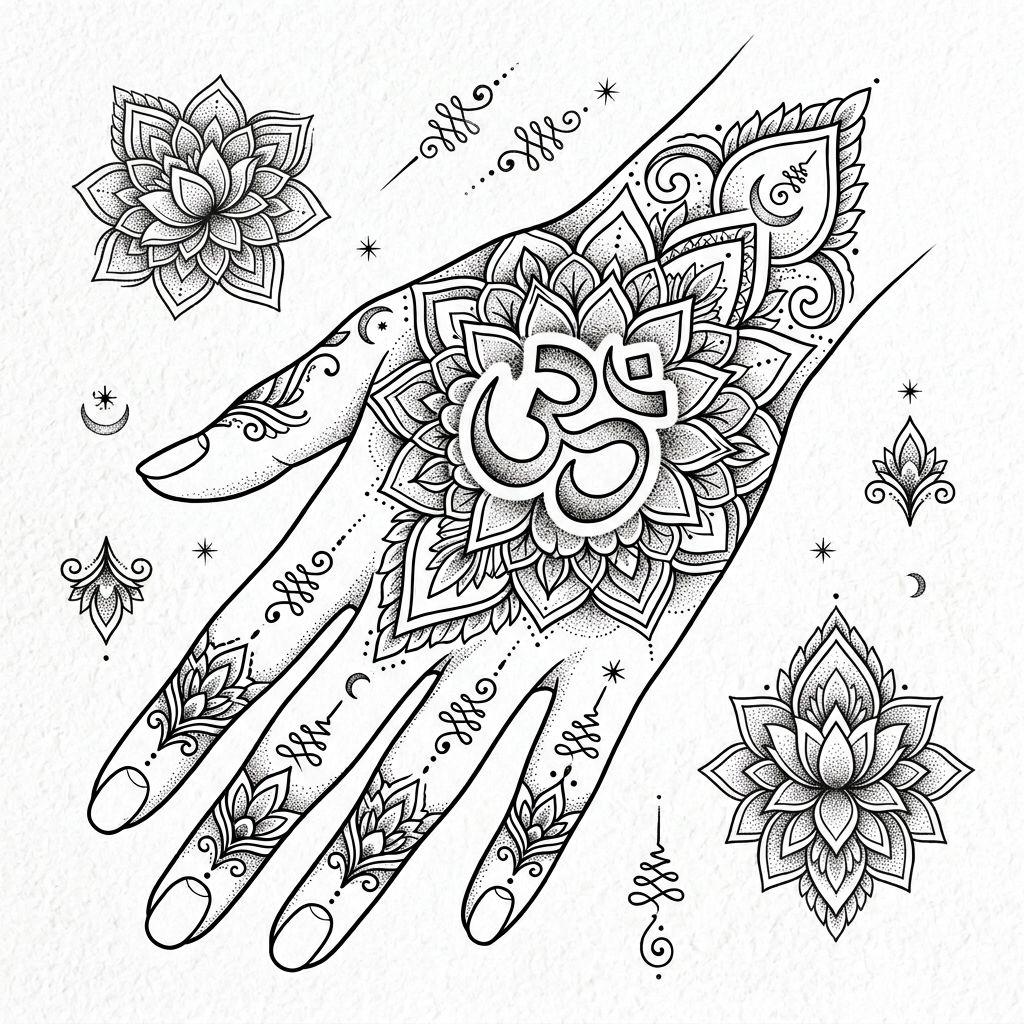hand-tattoo spiritual ohm hand