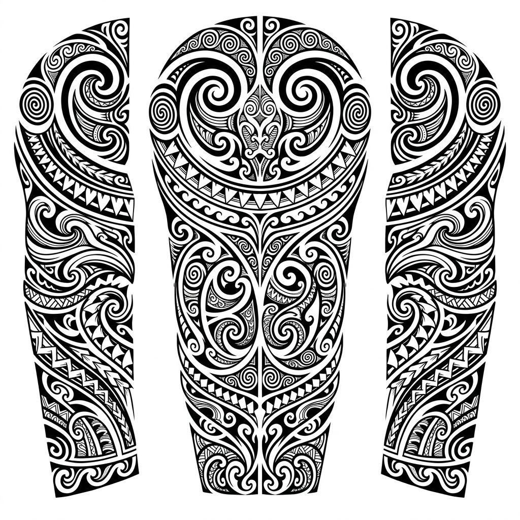 maori tattoo maori shoulder-to-arm cuff, design on white background