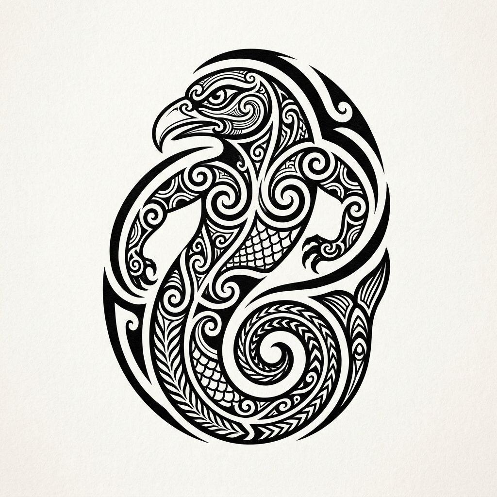 maori tattoo manaia spiritual guardian, design on white background