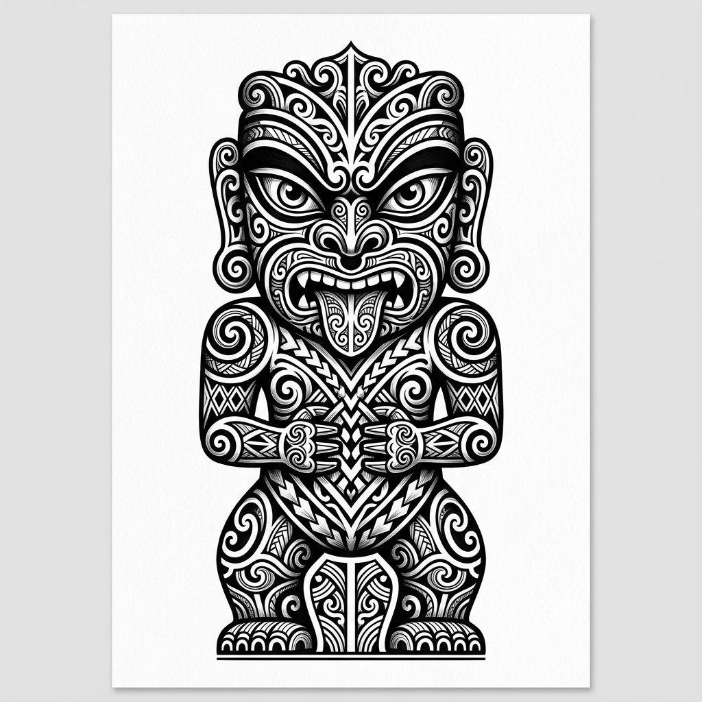 maori tattoo protective maori tiki, design on white background