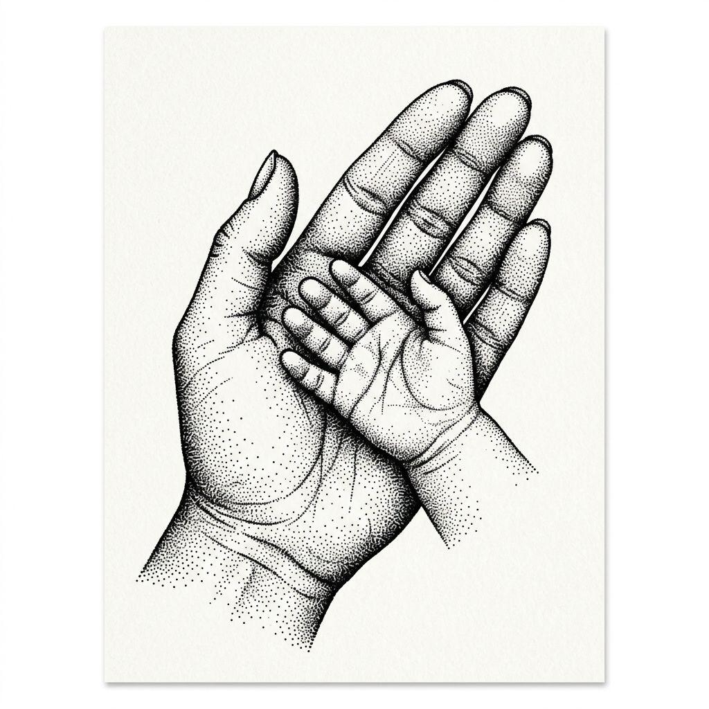mother and son-tattoo dotwork handprints