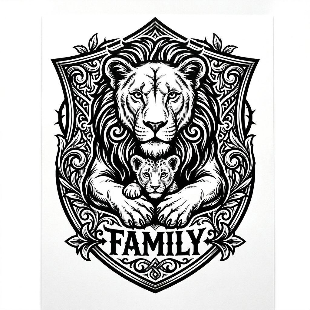 mother and son-tattoo lioness and cub