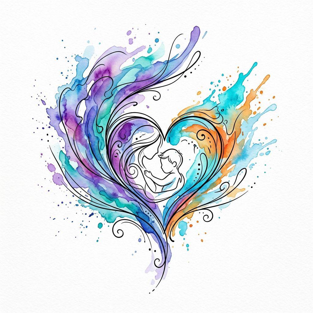 mother and son-tattoo watercolor mother and child