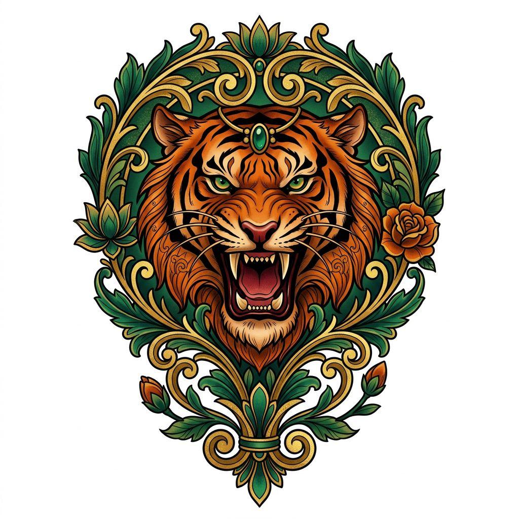calf-tattoo neo-traditional tiger