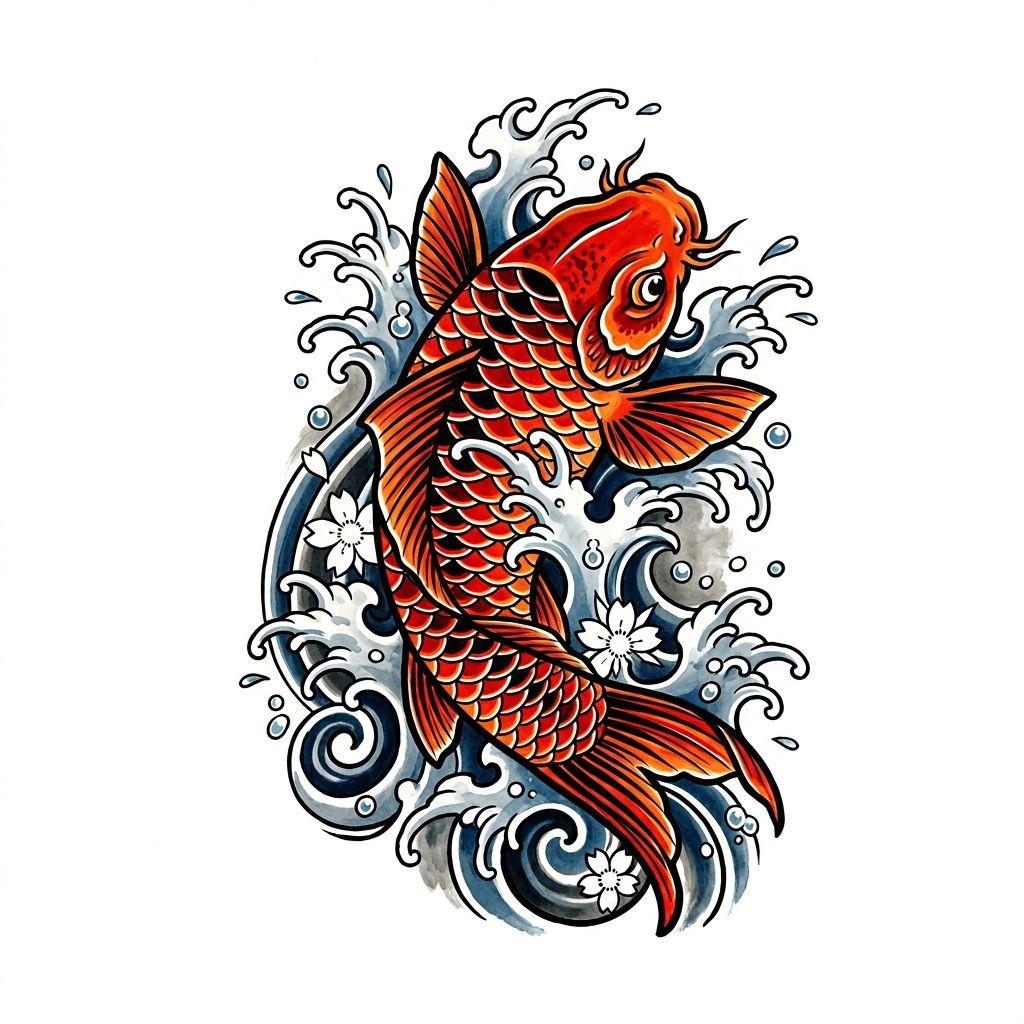 calf-tattoo japanese koi