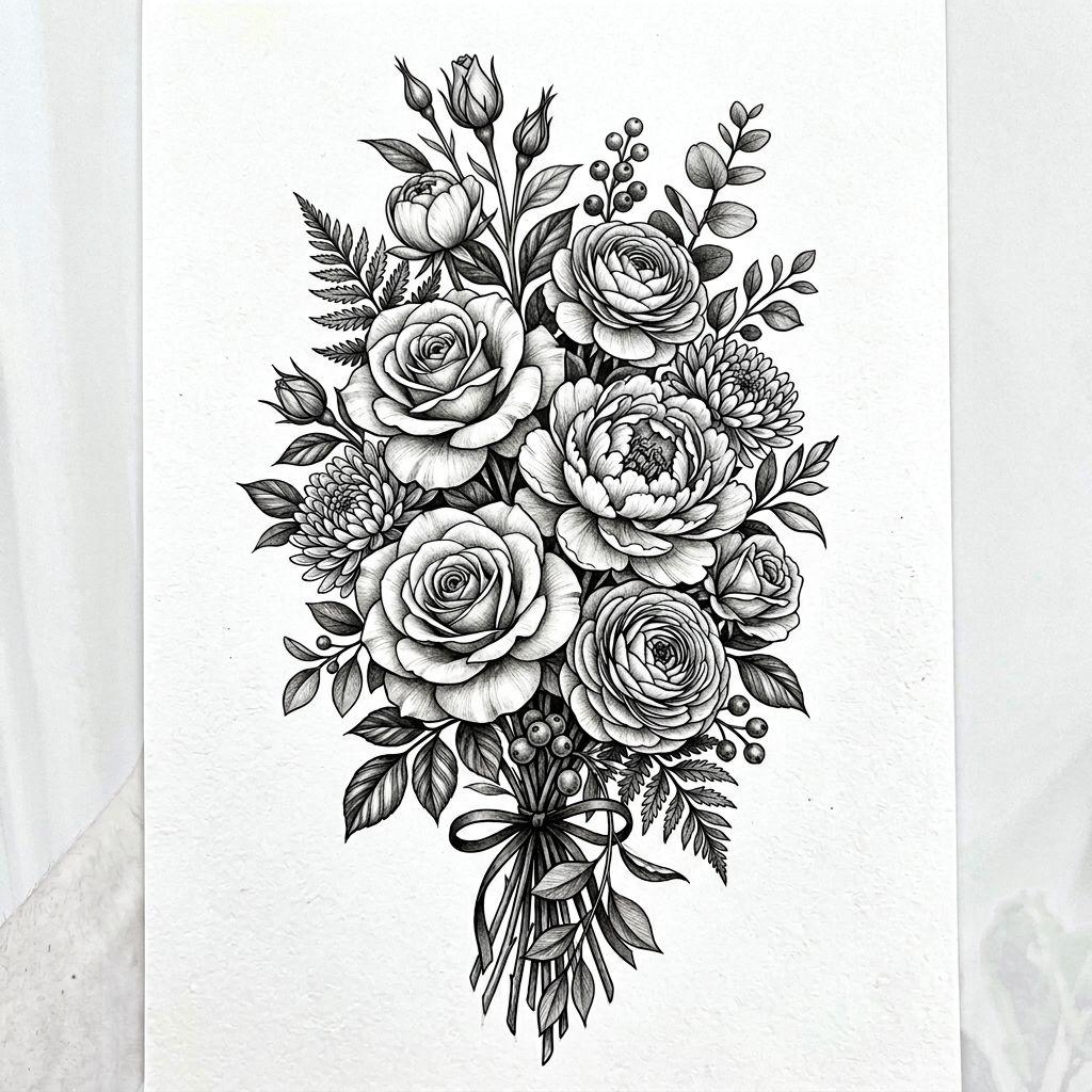 calf-tattoo realistic floral composition