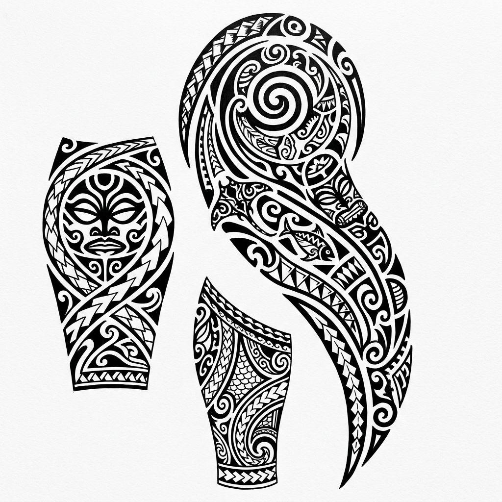 calf-tattoo tribal composition