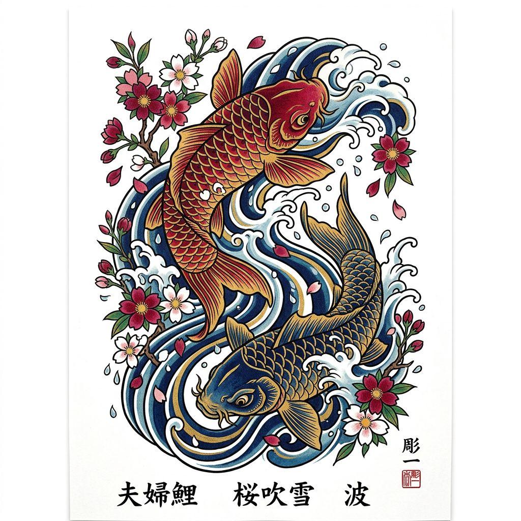 couple-tattoo koi carp as a pair