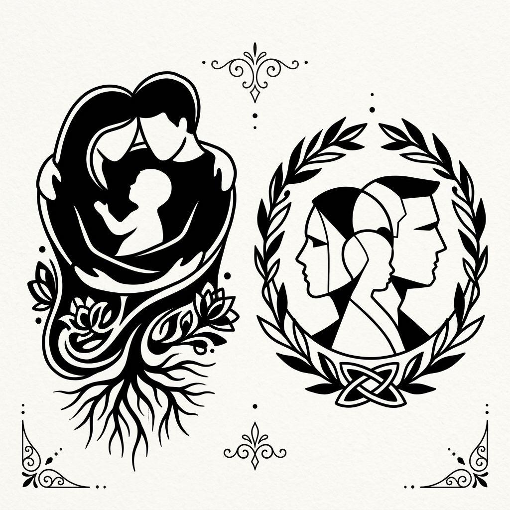 parents-tattoo silhouettes in blackwork