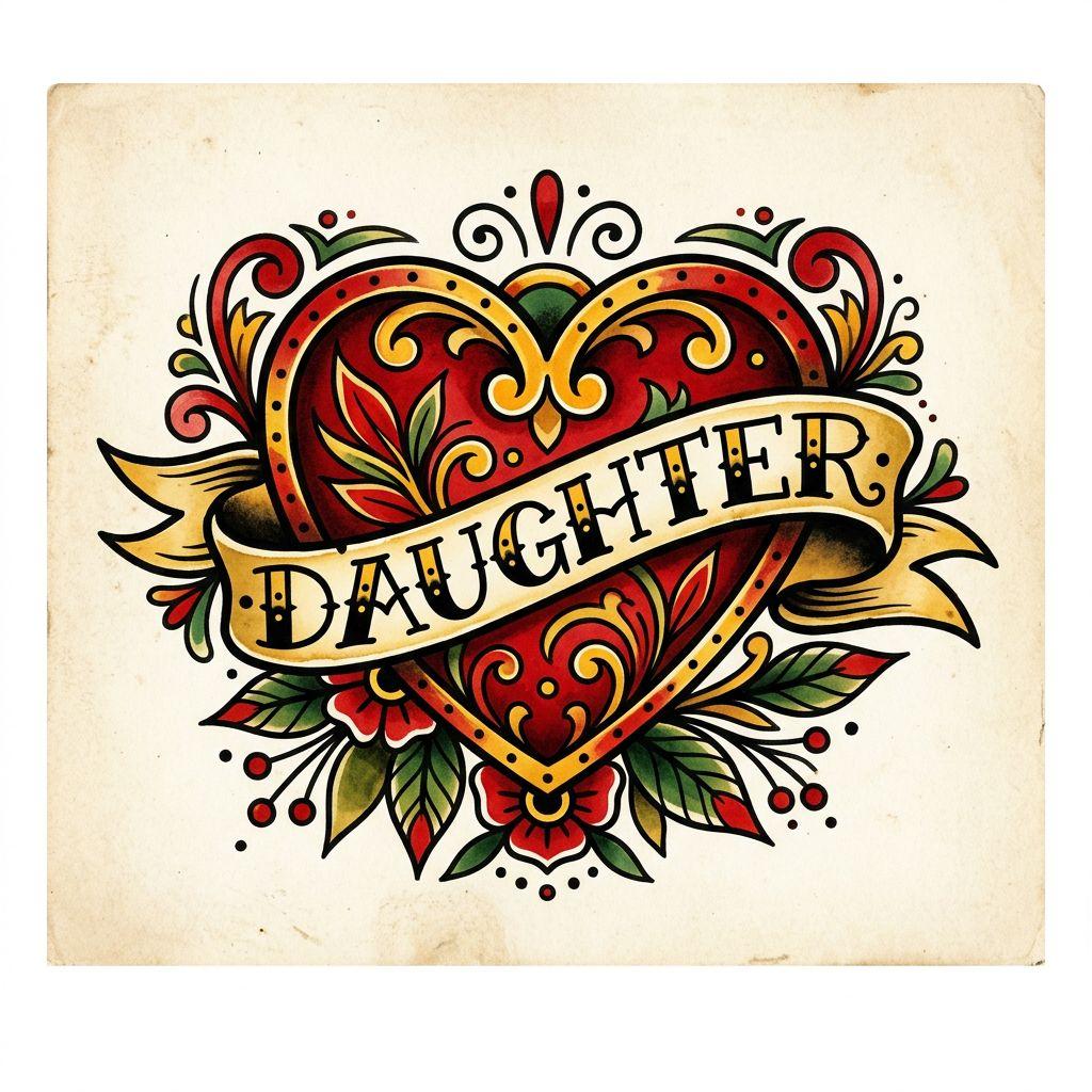father and daughter-tattoo old school heart