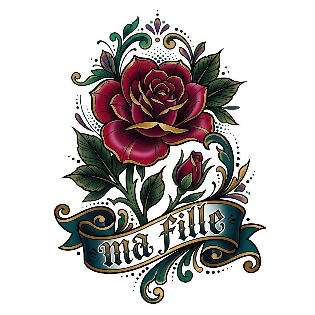 father and daughter-tattoo neo-traditional flowers
