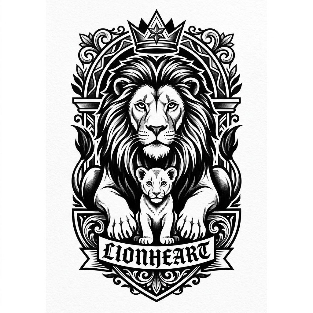 father and daughter-tattoo lion and cub