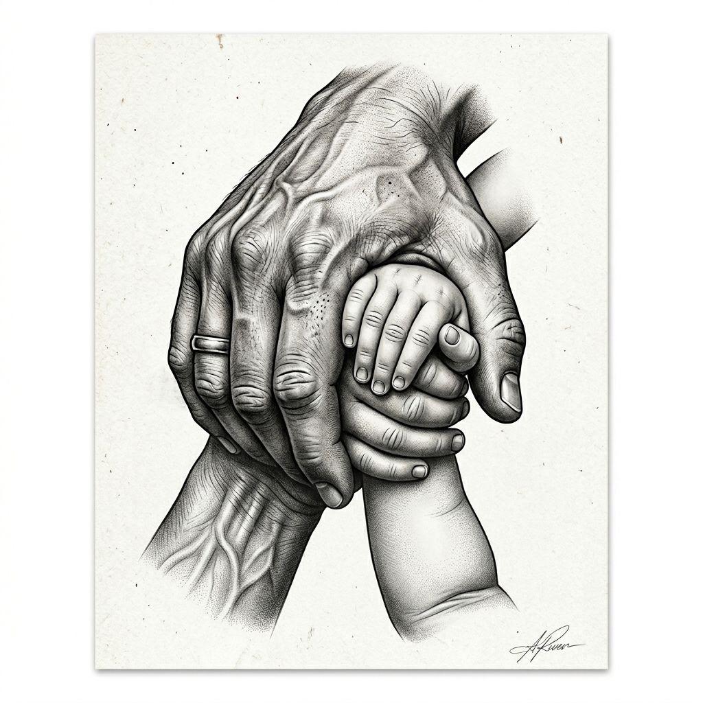 father and son-tattoo realistic father and child hands