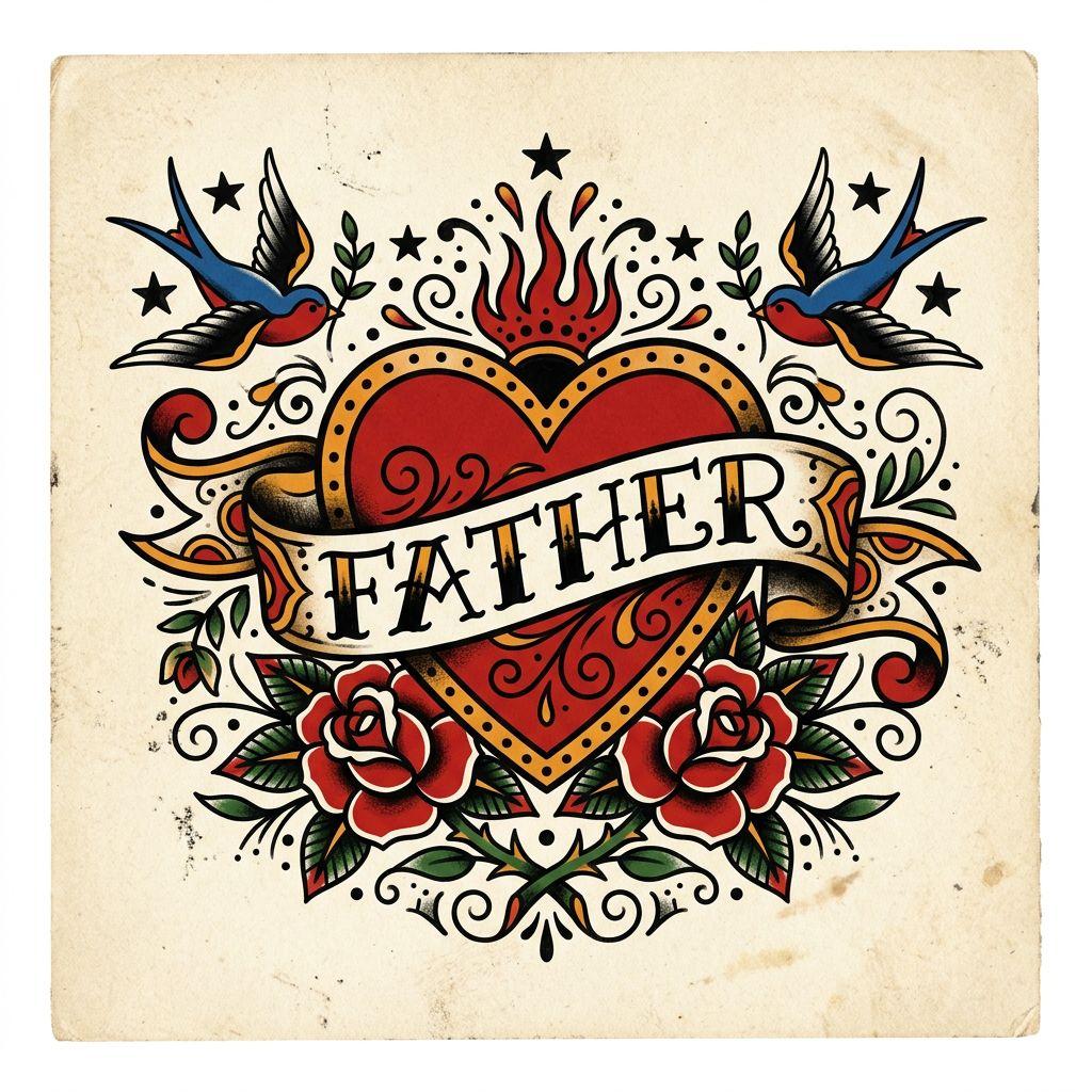 father and son-tattoo old school 'father' heart