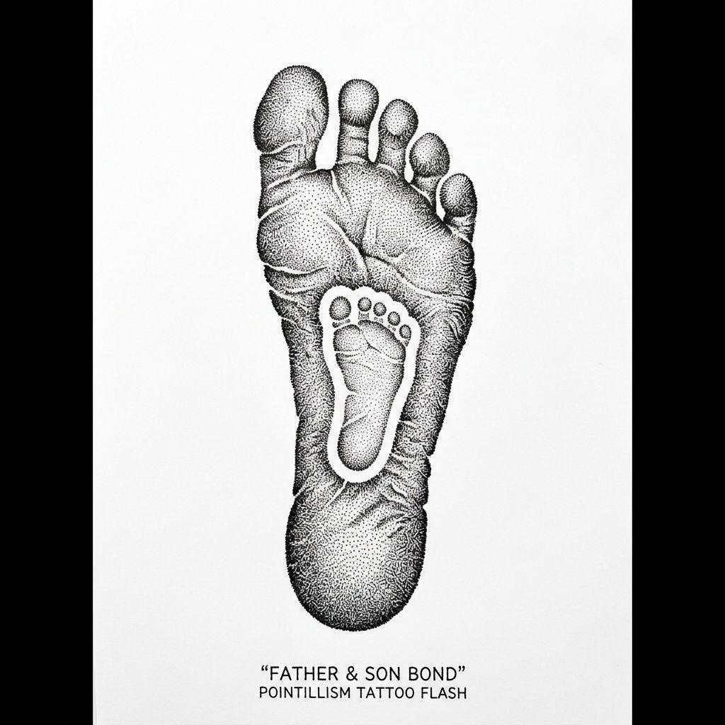 father and son-tattoo dotwork footprints