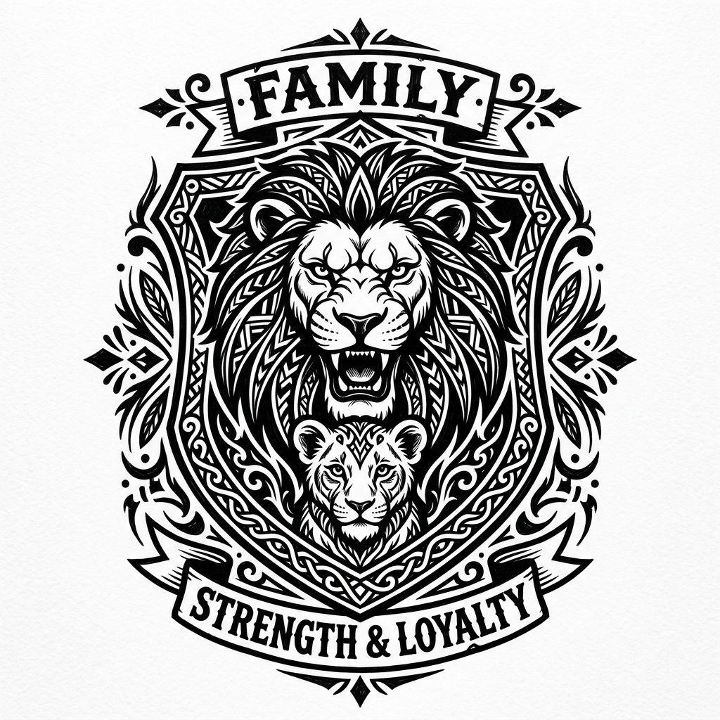 father and son-tattoo lion and cub blackwork