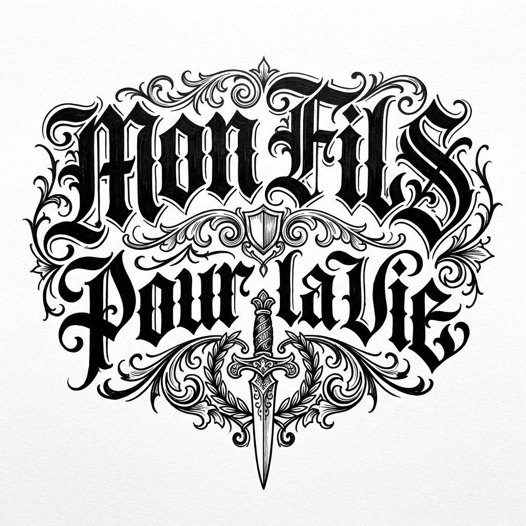 father and son-tattoo lettering my son forever