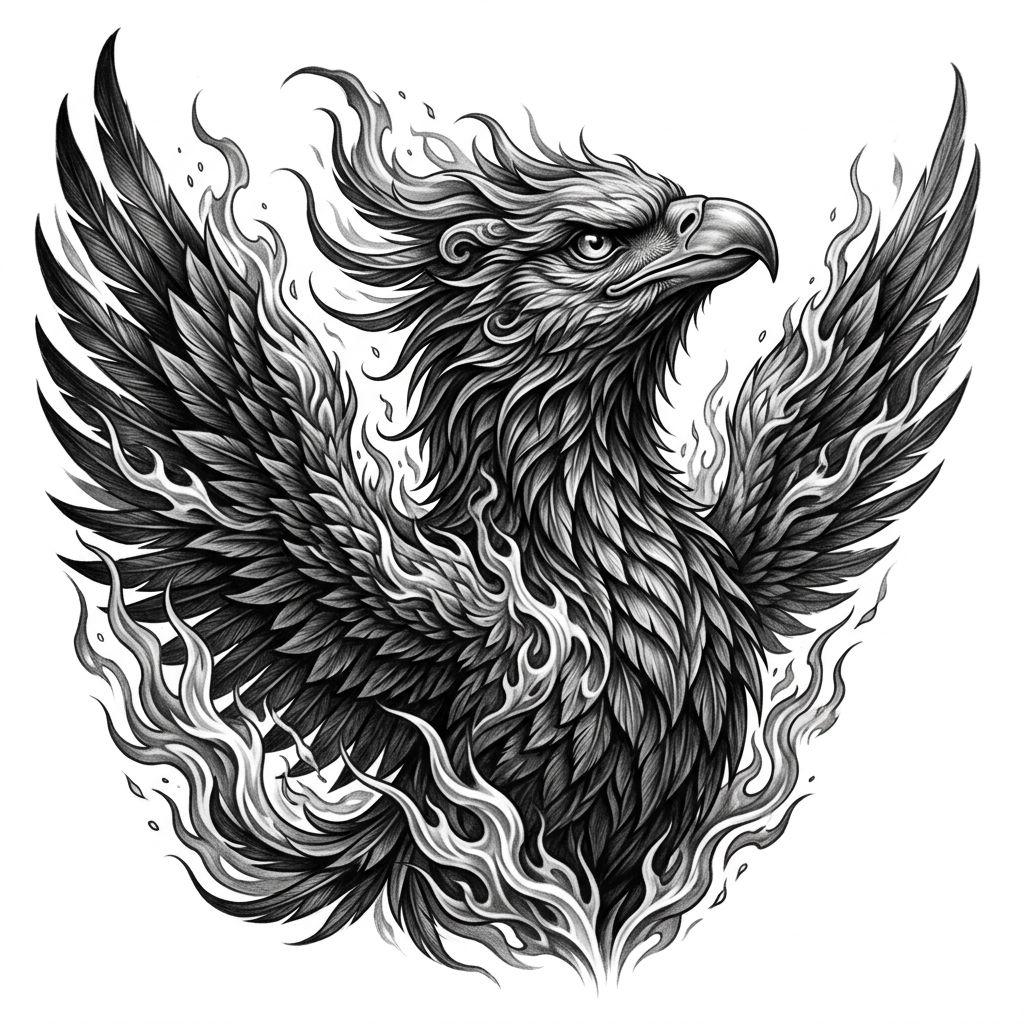 phoenix-tattoo realistic phoenix in flames
