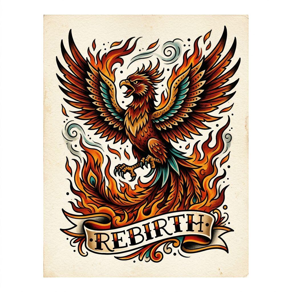 phoenix-tattoo old school flaming phoenix