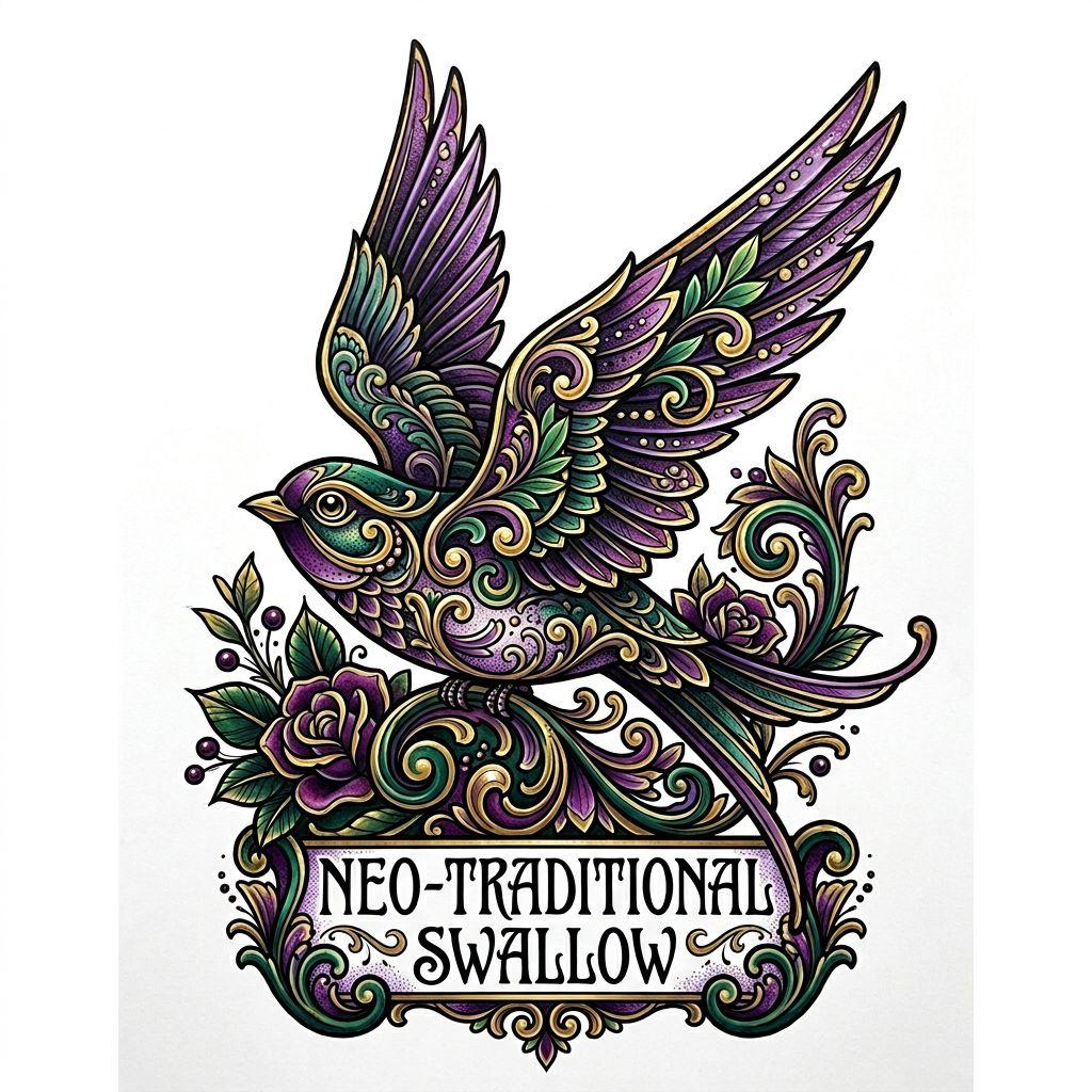 foot-tattoo neo-traditional swallow