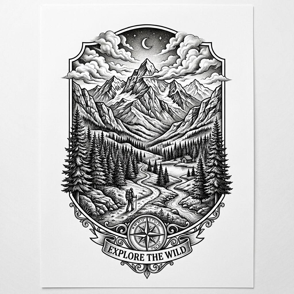 travel-tattoo realistic mountains