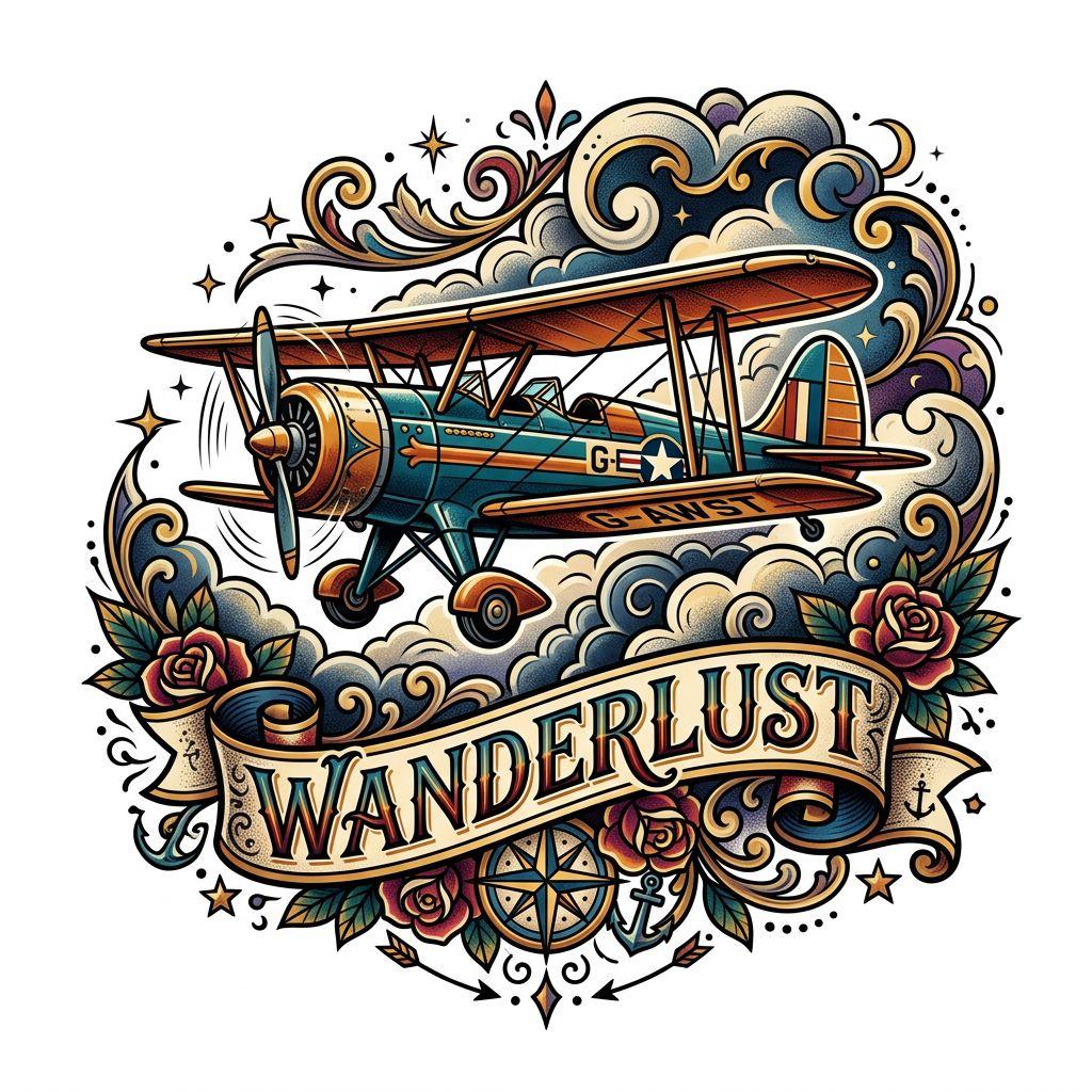 travel-tattoo neo-traditional airplane