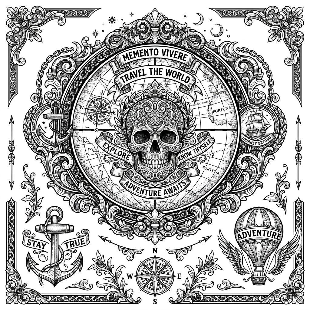 travel-tattoo globe and skull