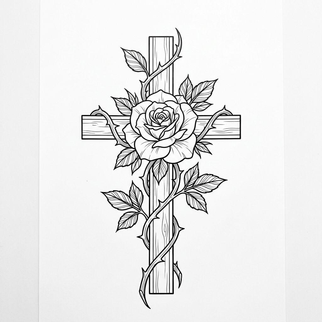 rose-tattoo rose and cross