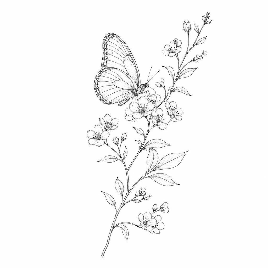 butterfly-tattoo botanical fine line butterfly