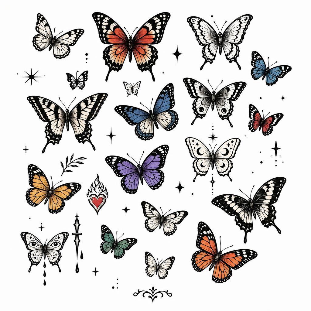 butterfly-tattoo patchwork of multiple butterflies