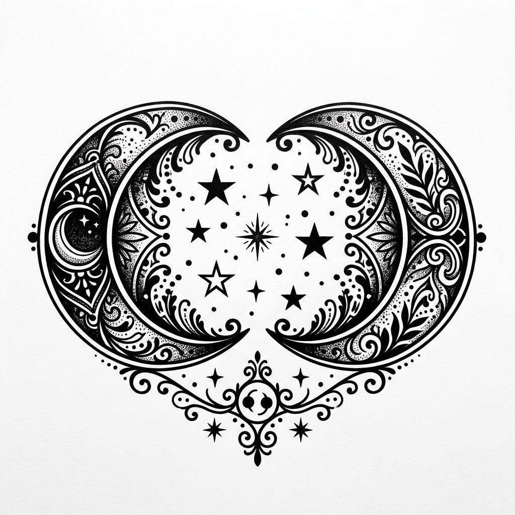 sister-tattoo two moons in blackwork