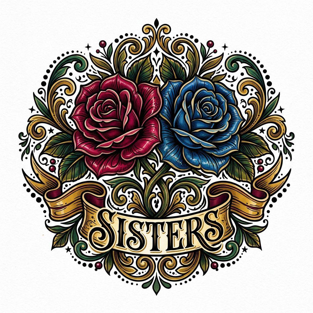 sister-tattoo roses in neo-traditional