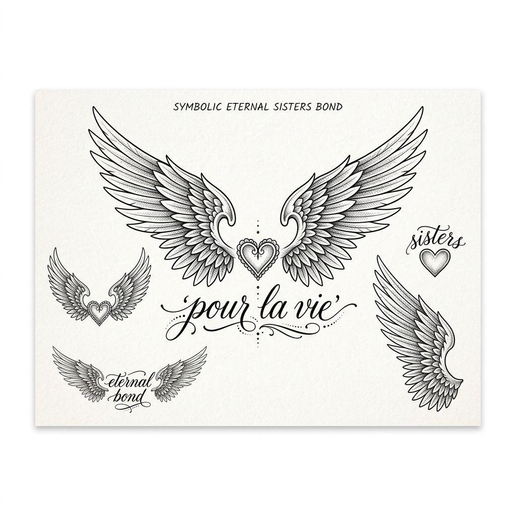 sister-tattoo angel wings "for life"