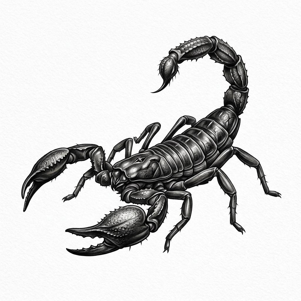 scorpion tattoo realistic black and grey scorpion, design on white background