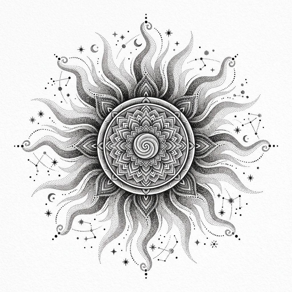 sun-tattoo radiant dotwork sun