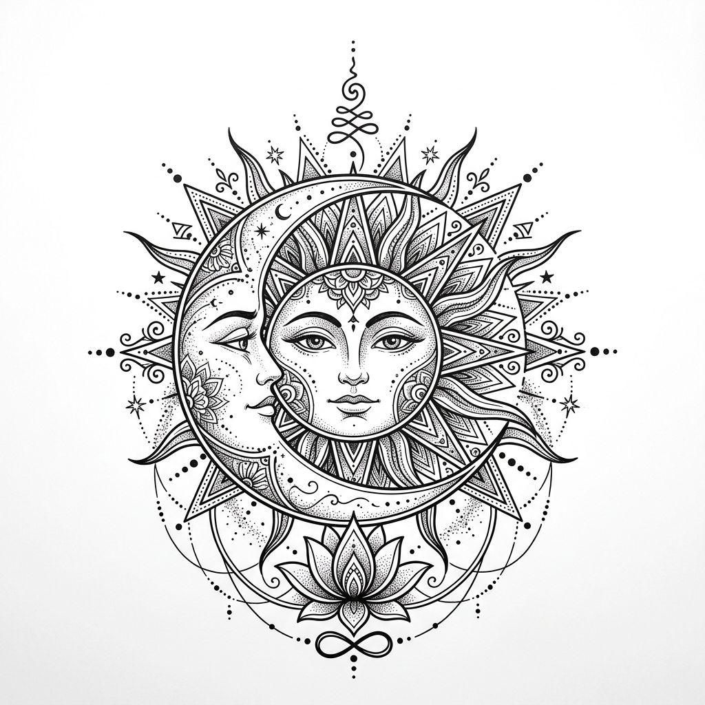 sun-tattoo spiritual sun and moon